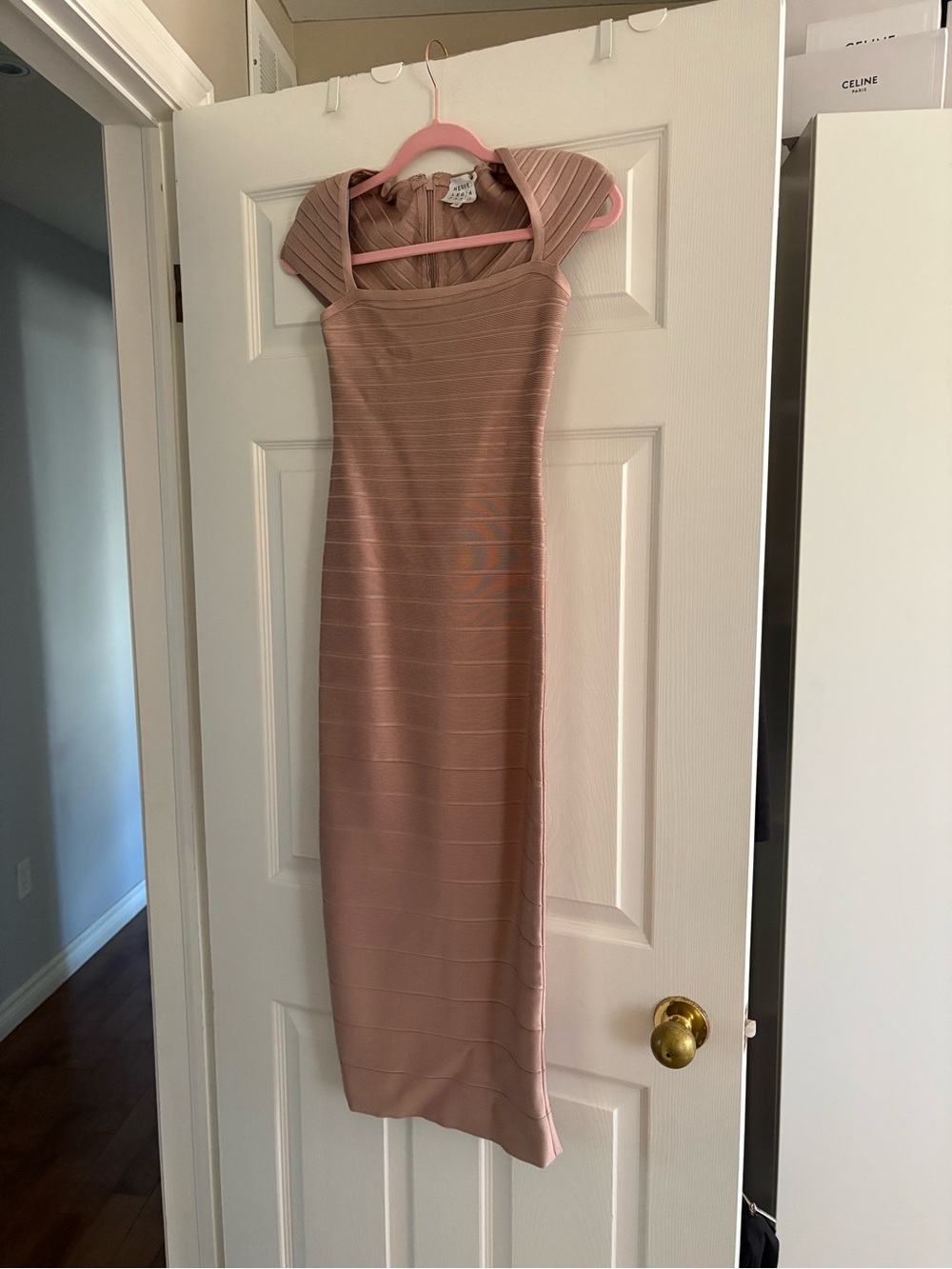 Hervé Léger midi dress nude dusty pink colour size XS